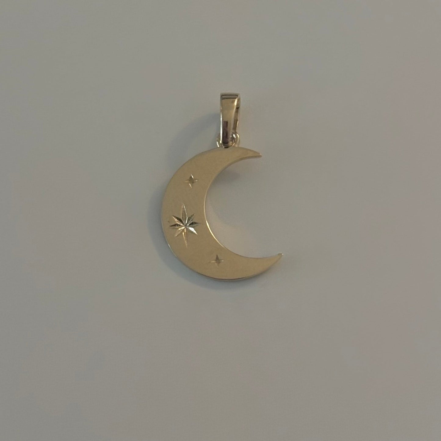 14K Gold Crescent Moon Starburst Charm