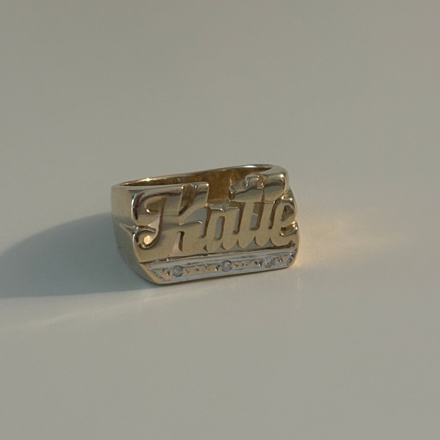Vintage 14K Gold Katie Name Ring with Diamond Accents – Size 6