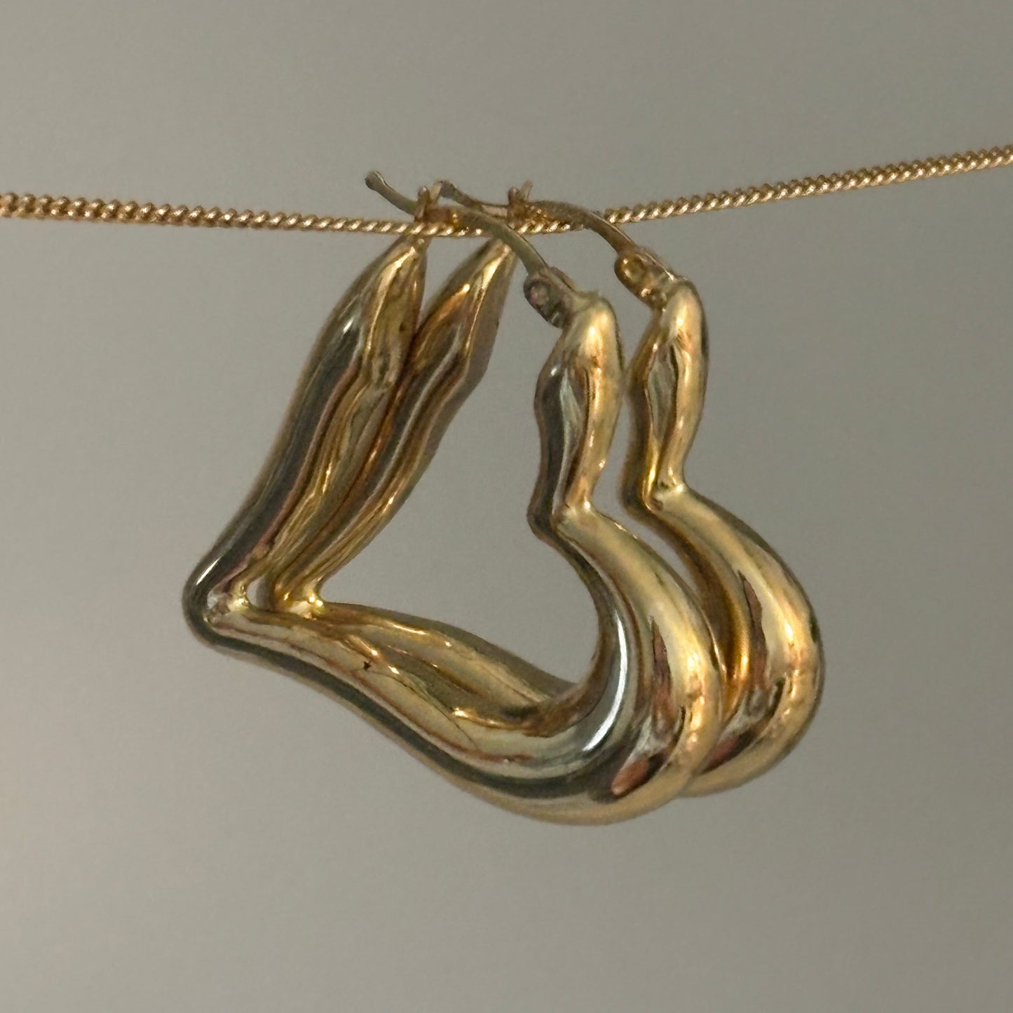 10K Yellow Gold Puffy Heart Hoop Earrings