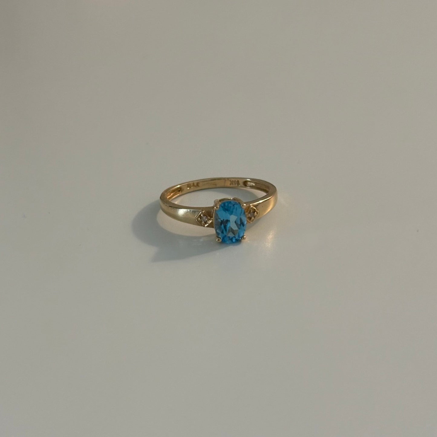14K Yellow Gold Natural Blue Topaz & Diamond Ring – Size 7