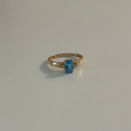 14K Yellow Gold Natural Blue Topaz & Diamond Ring – Size 7