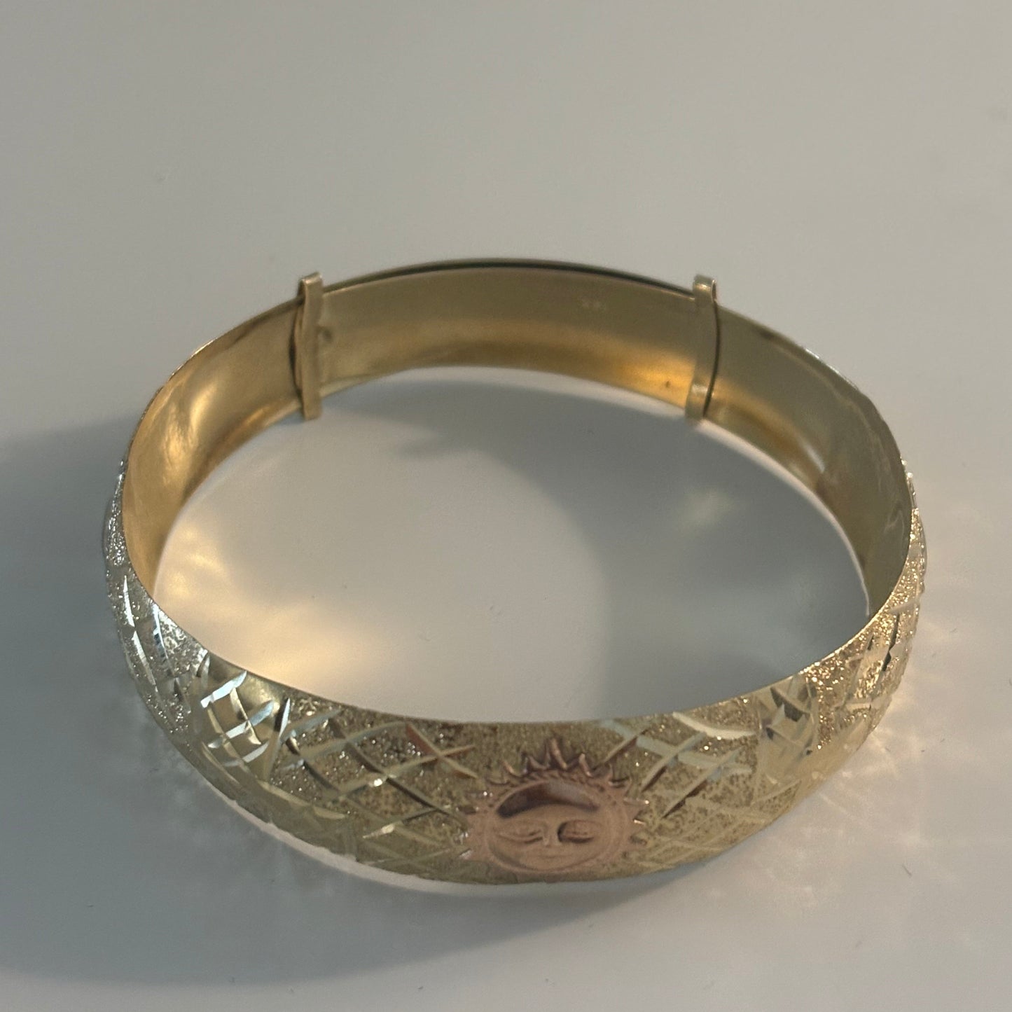 14K Two-Tone Sun Motif Adjustable Bangle Bracelet | Handmade Look