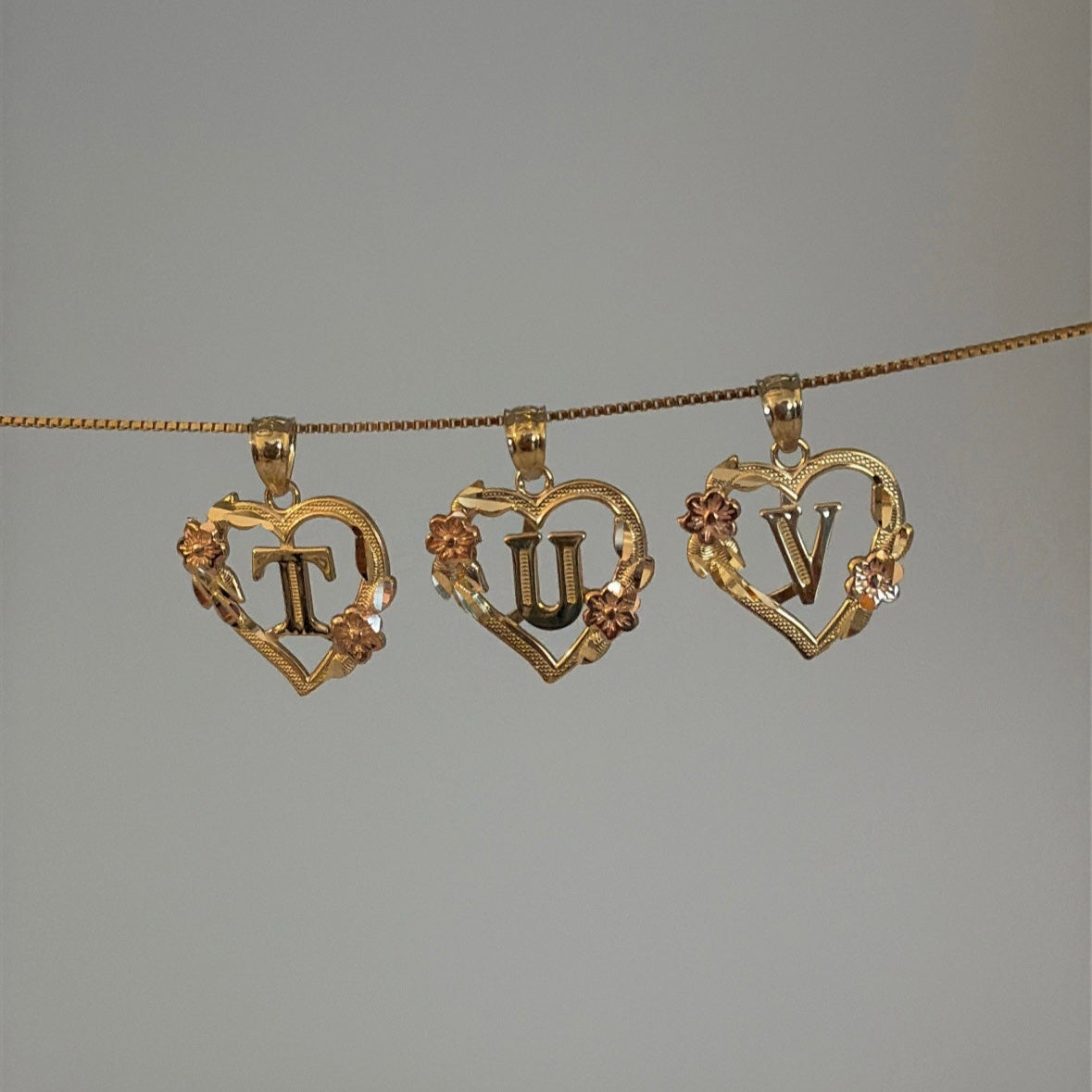 14k heart initials charms