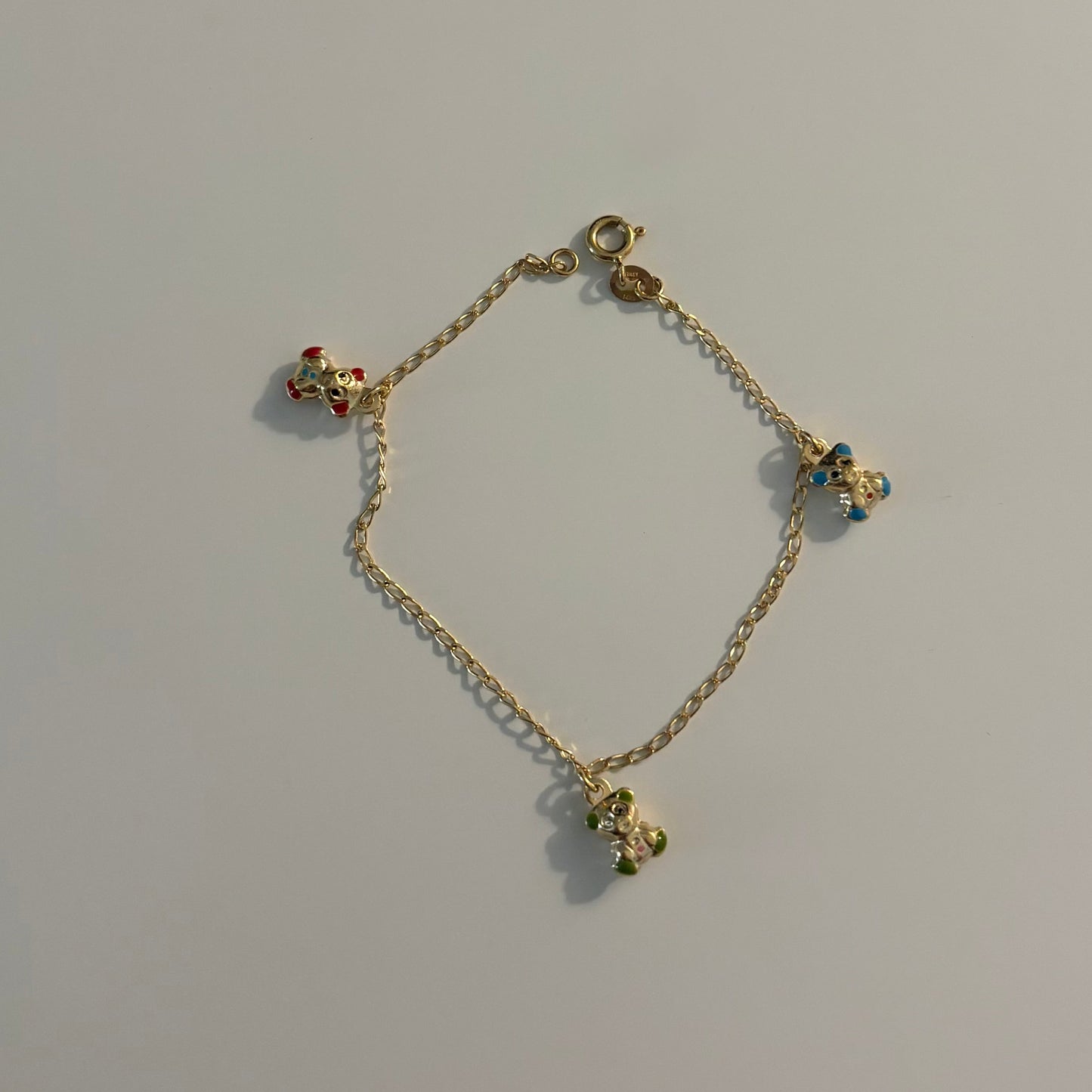 14K Yellow Gold Enamel Teddy Bear Bracelet – Made in Italy