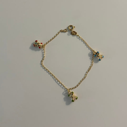 14K Yellow Gold Enamel Teddy Bear Bracelet – Made in Italy
