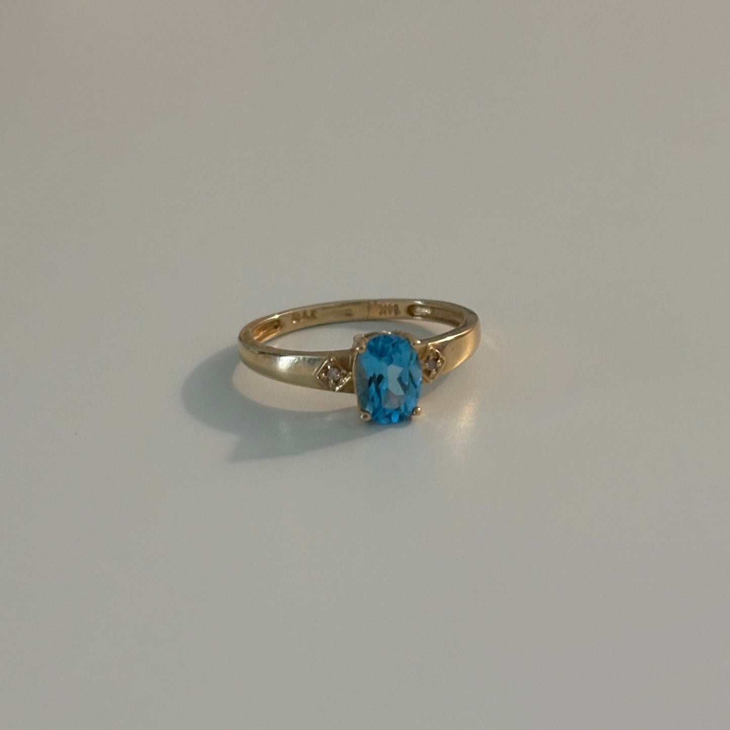 14K Yellow Gold Natural Blue Topaz & Diamond Ring – Size 7