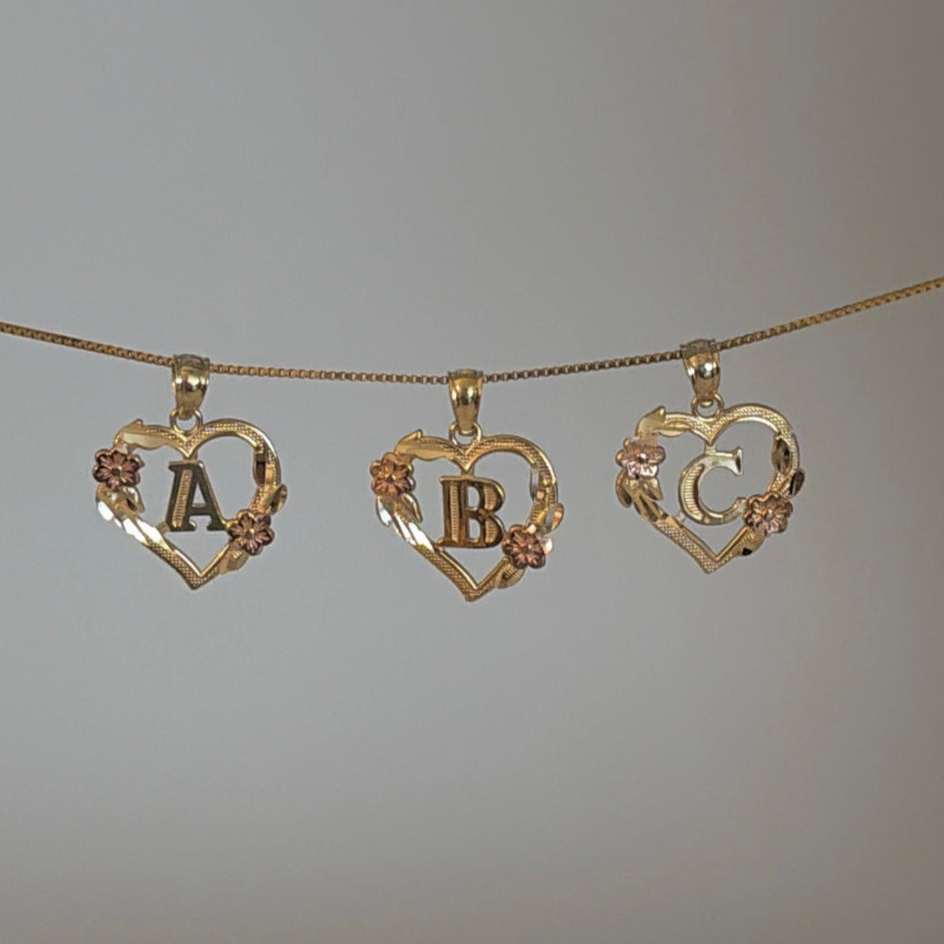 14k heart initials charms