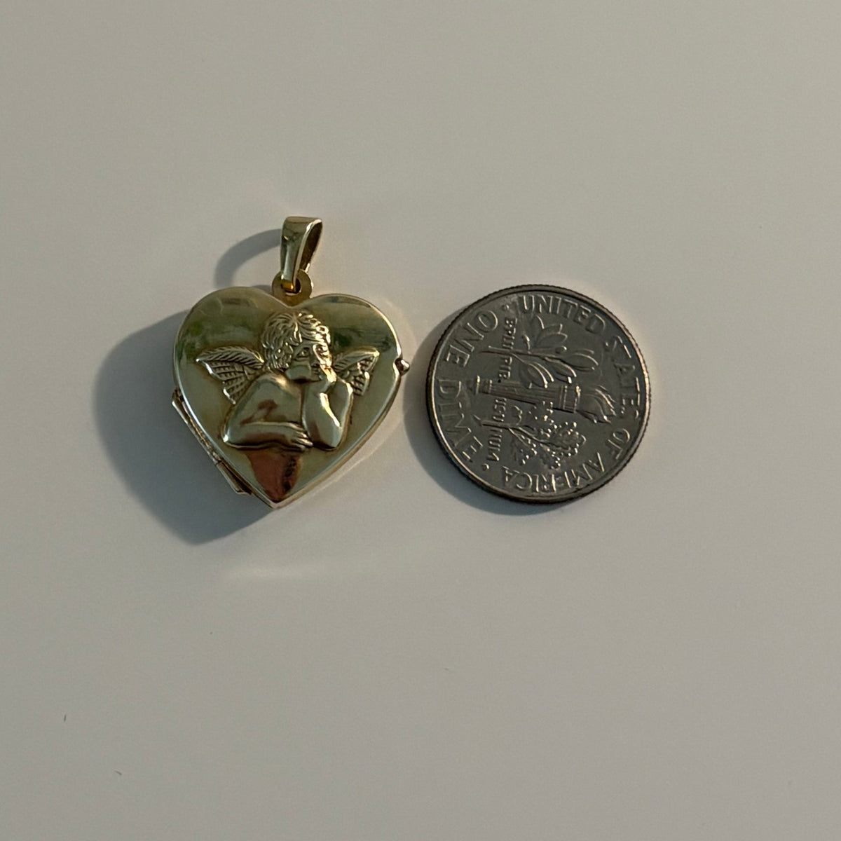 14K Gold Cherub Angel Heart Locket Charm