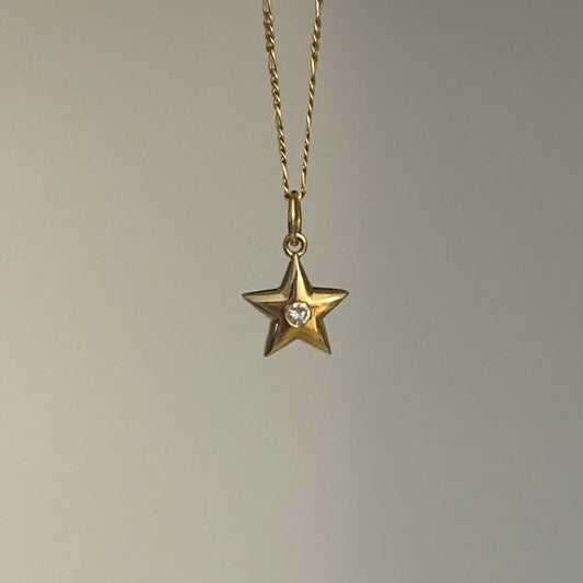 14K Gold Diamond Star Charm Pendant
