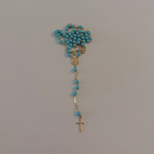 14K Gold Rosary Necklace with Turquoise Beads – Made in Italy by Luisiana