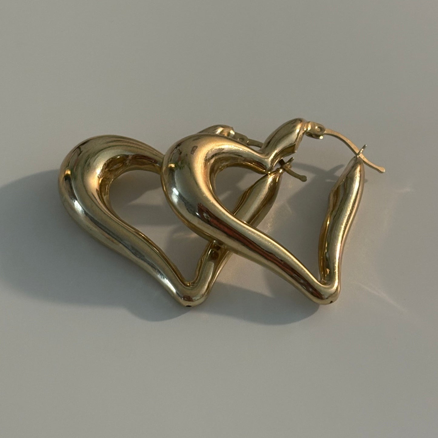 10K Yellow Gold Puffy Heart Hoop Earrings