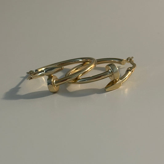 14K Gold Nail Hoop Earrings