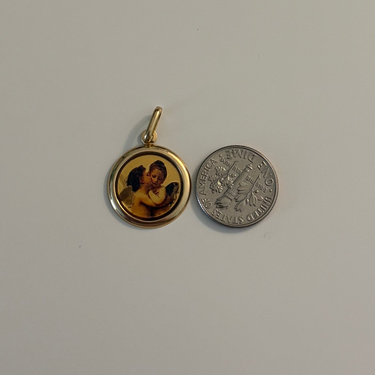 Vintage Italian Kissing Cherubs Pendant in 14K Gold