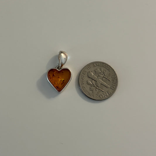 Sterling Silver Amber Heart Pendant