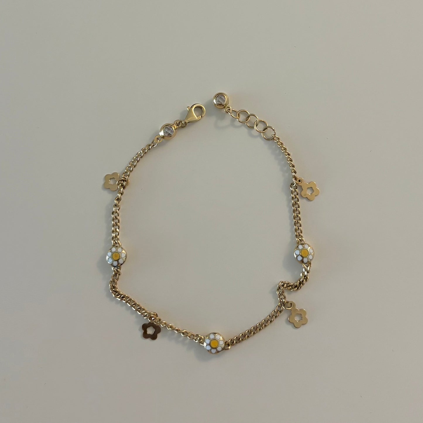 14K Yellow Gold Italian Enamel Daisy Cuban bracelet