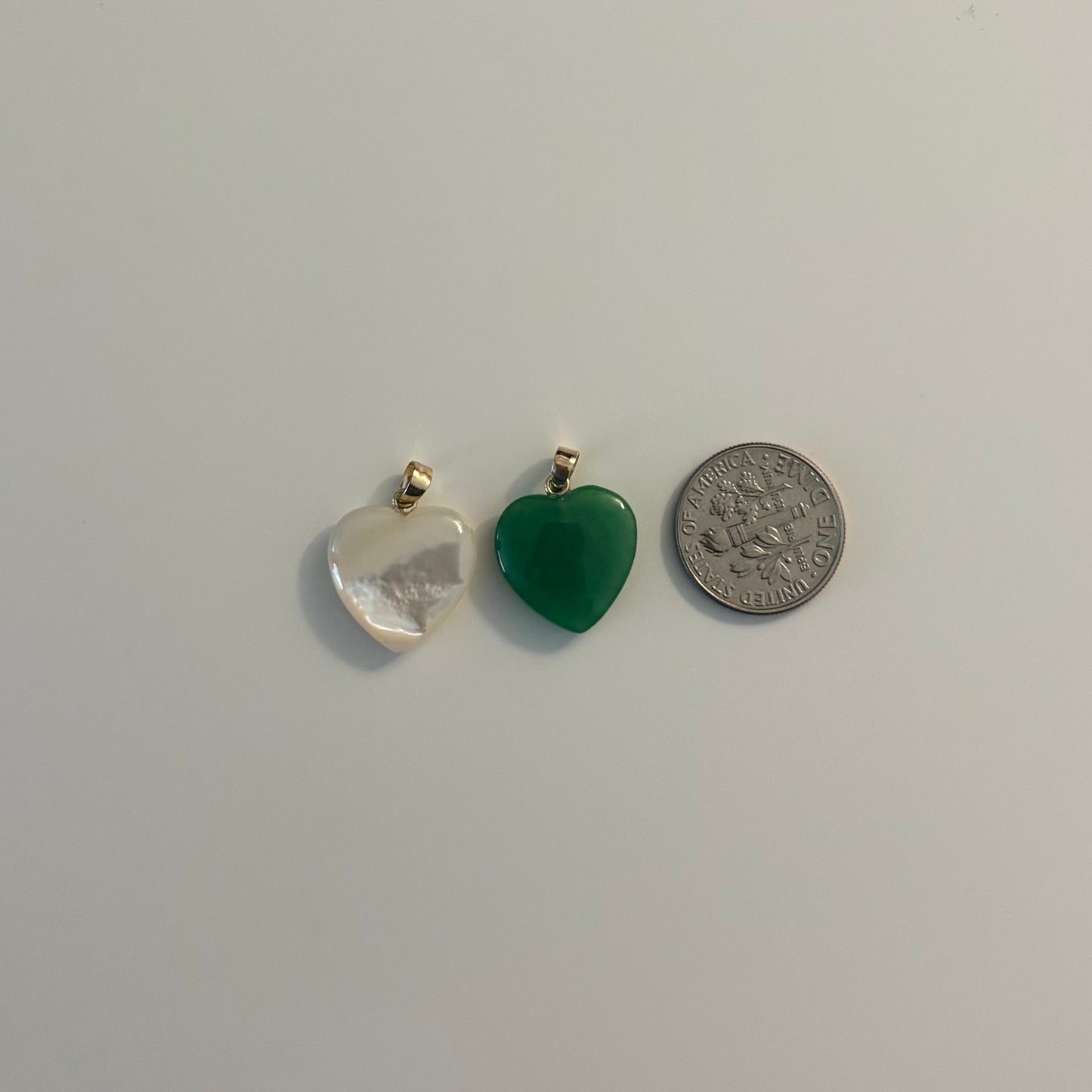 14K Gold Heart Pendant – Mother of Pearl or Green Jade