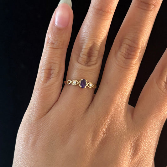 10K Yellow Gold Genuine Birthstone & Diamond Ring | 12 Birthstone Options