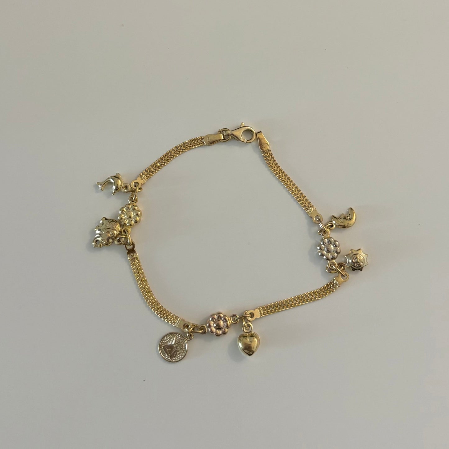 Vintage 14K Yellow Gold Italian Multi-Charm Bracelet – 7”