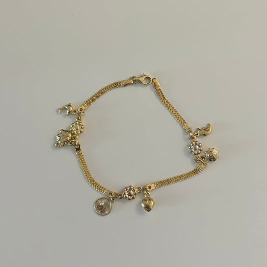 Vintage 14K Yellow Gold Italian Multi-Charm Bracelet – 7”