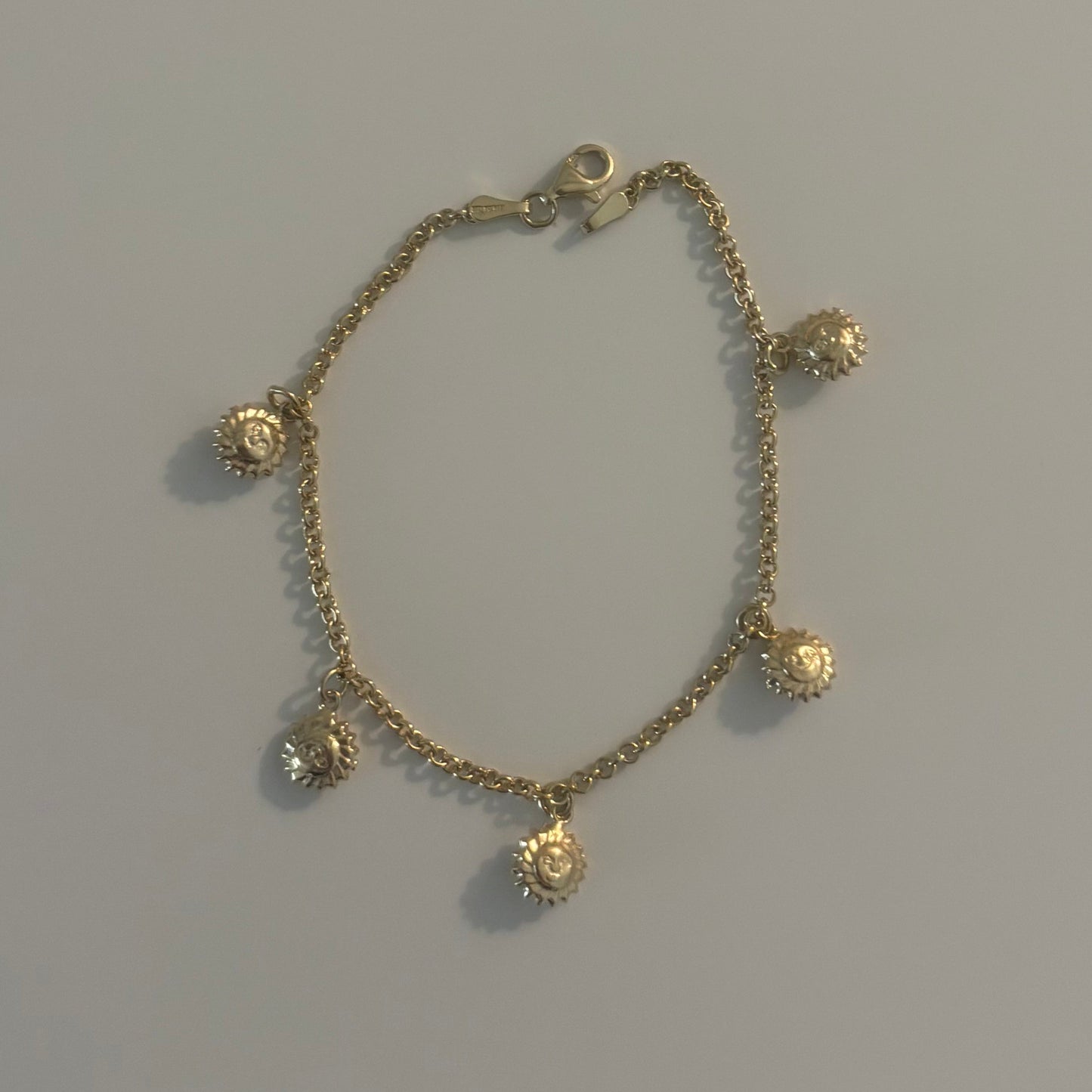 14K Yellow Gold Puffy Happy Sun Charm Bracelet – 7”