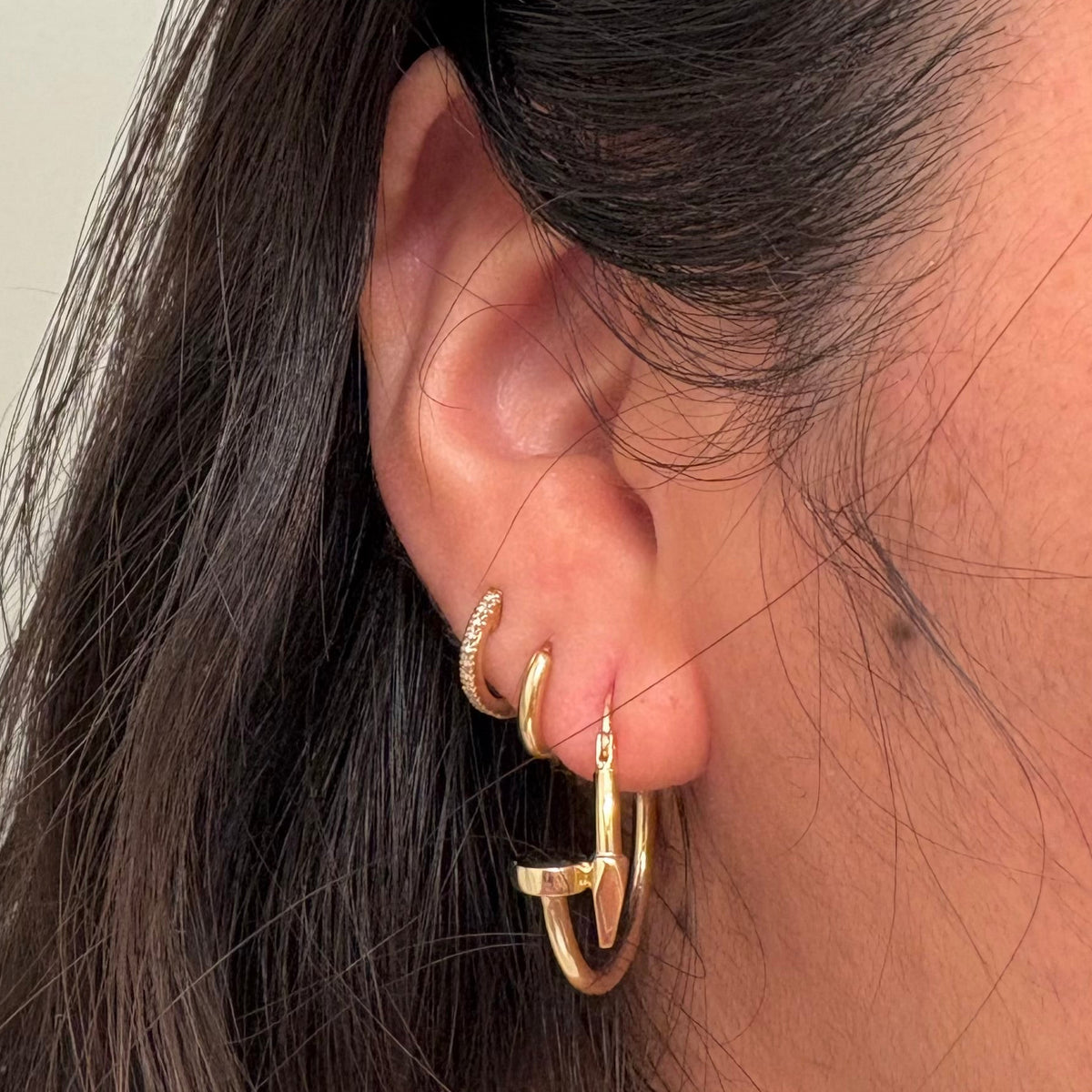 14K Gold Nail Hoop Earrings