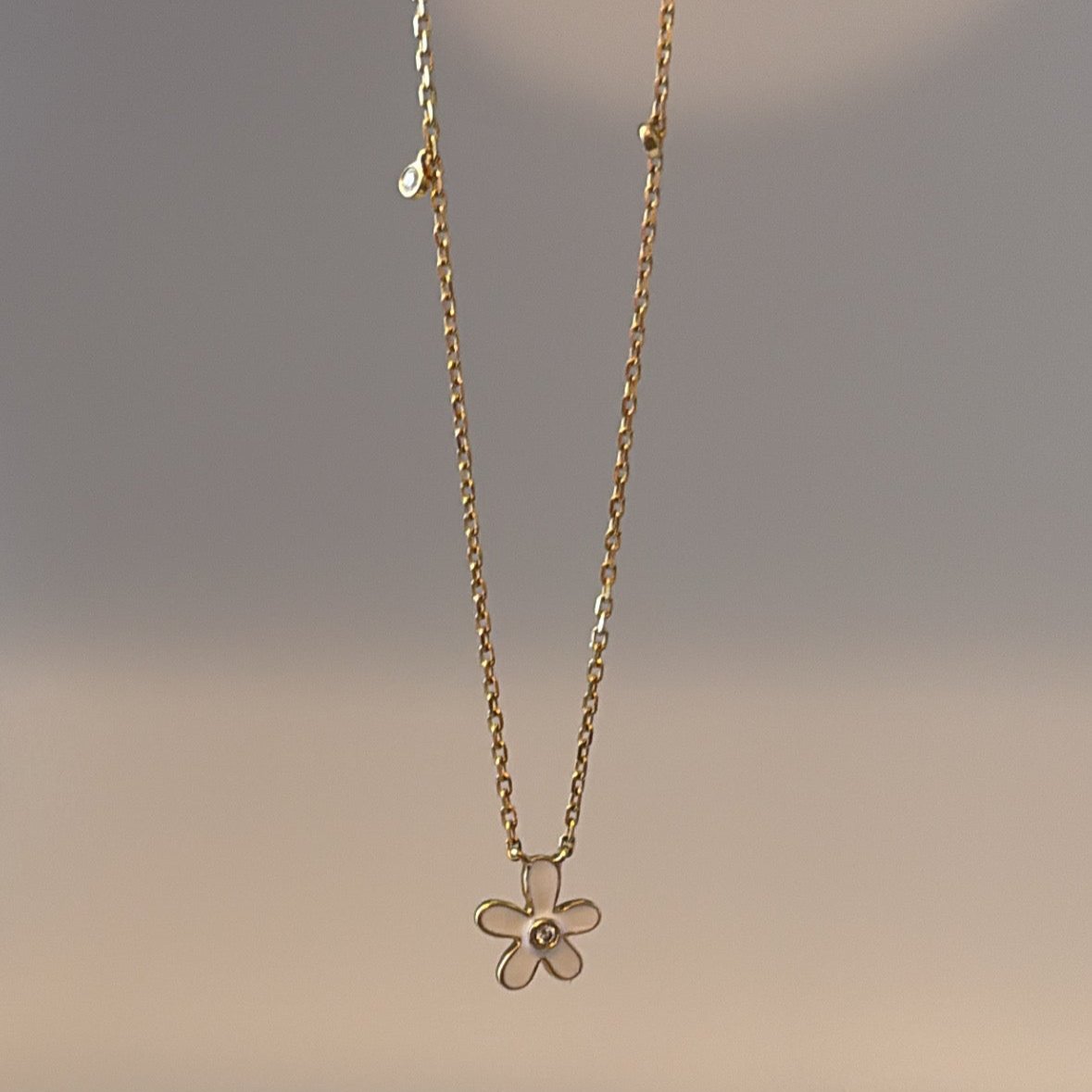 14k solid gold enamel flower necklace