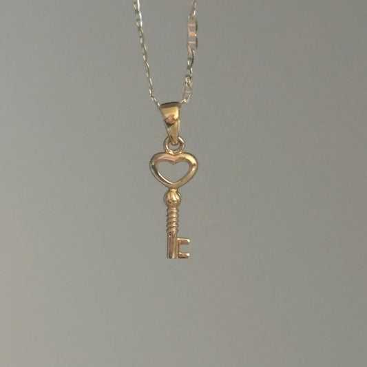 14K Gold Tiny Heart Key Charm