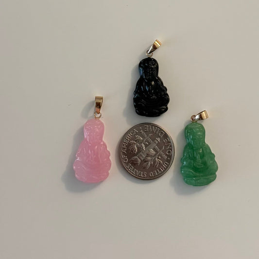 14K Gold Jade Guan Yin Pendant