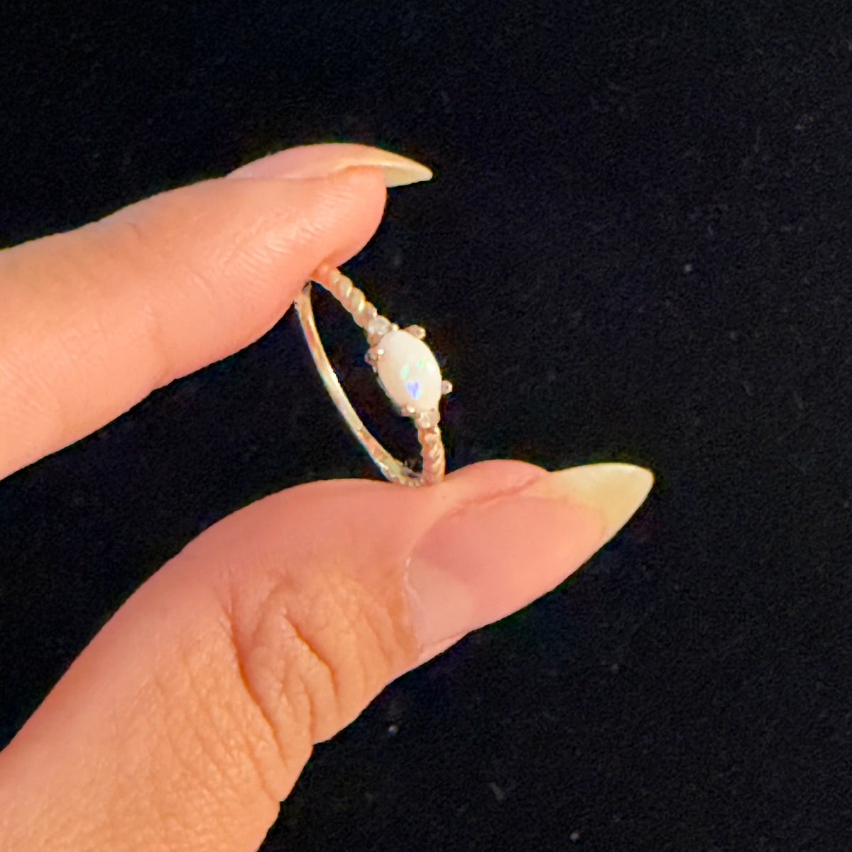 10K Yellow Gold Natural Opal & Diamond Ring – Size 6
