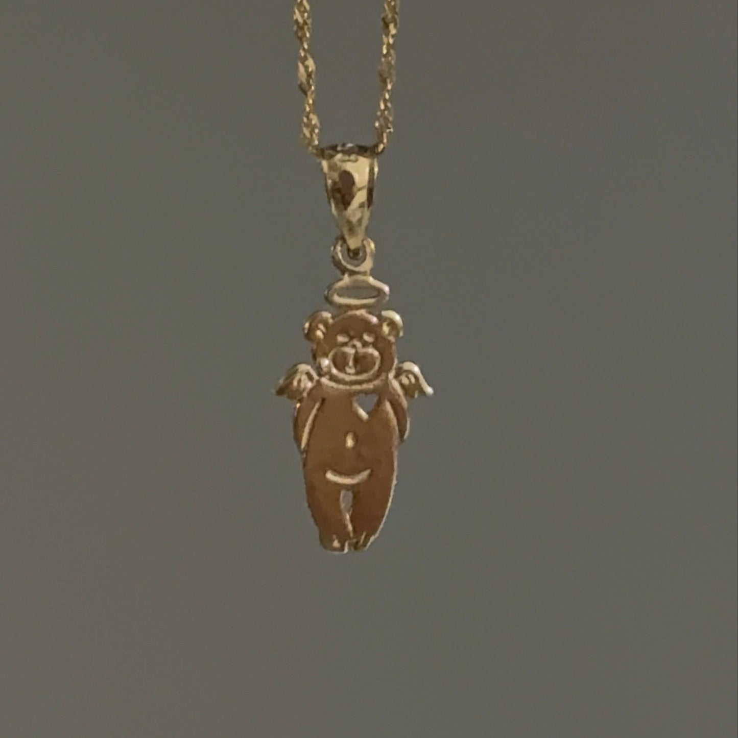 14K Solid Gold Angel Bear Charm Pendant