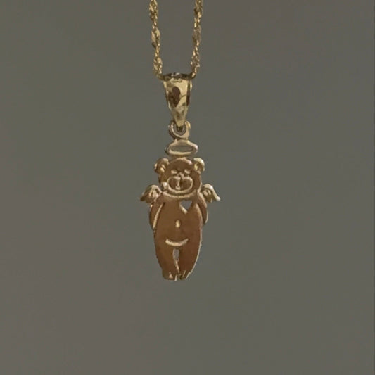 14K Solid Gold Angel Bear Charm Pendant