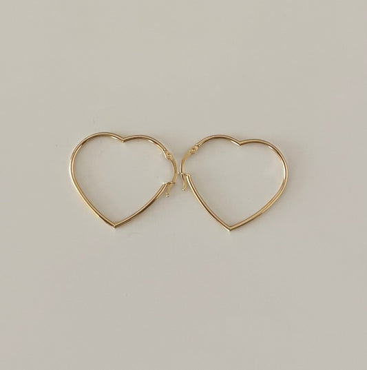 14K Gold Large Heart Hoop Earrings