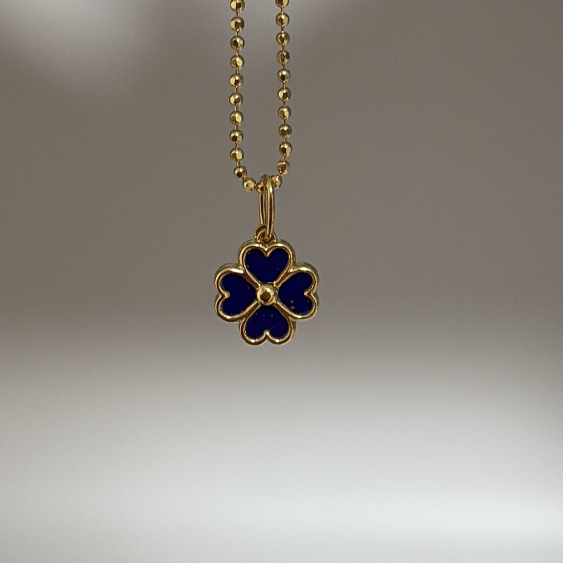 14K lapis lazuli heart clover charm