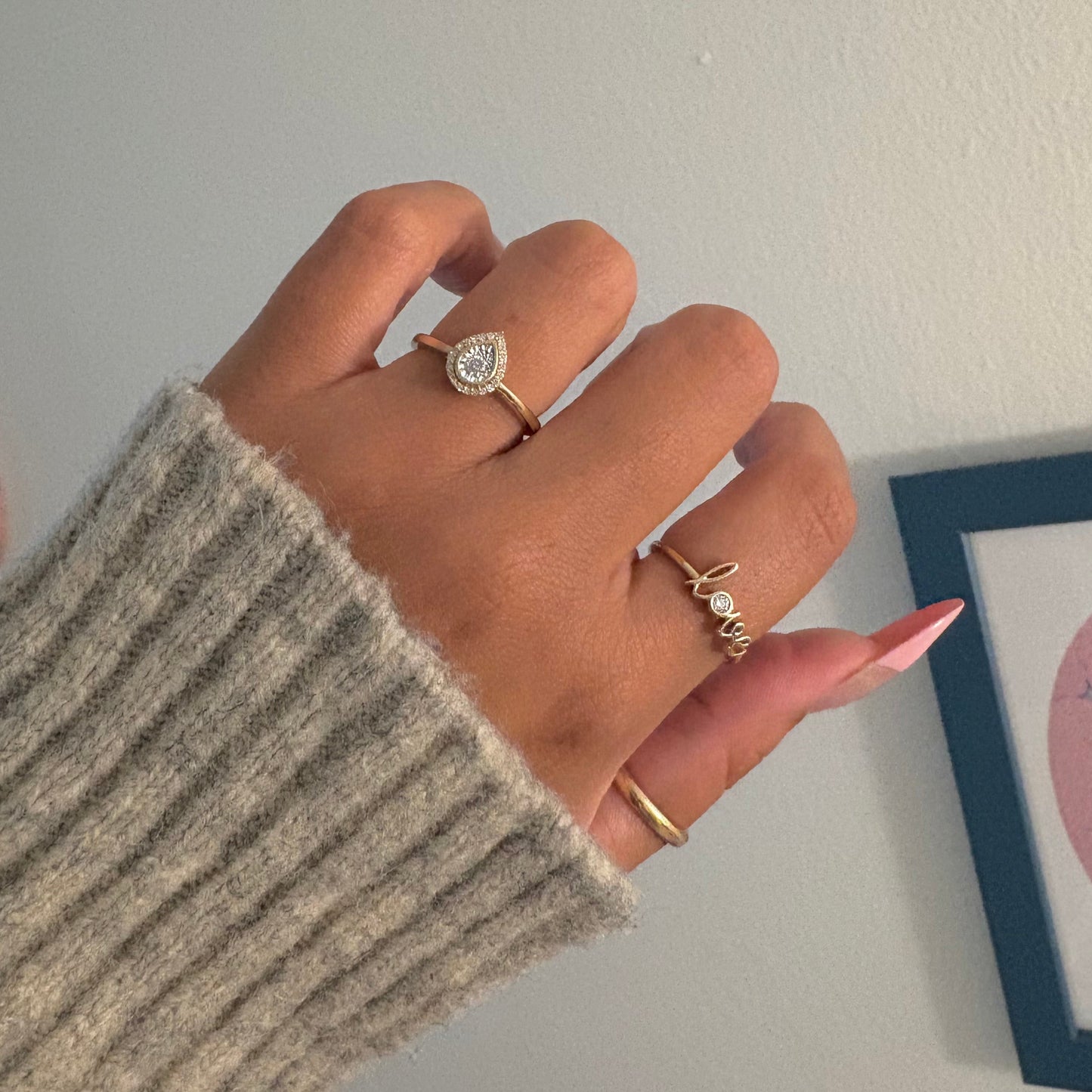 14K Yellow Gold Pear-Shaped Diamond Halo Ring