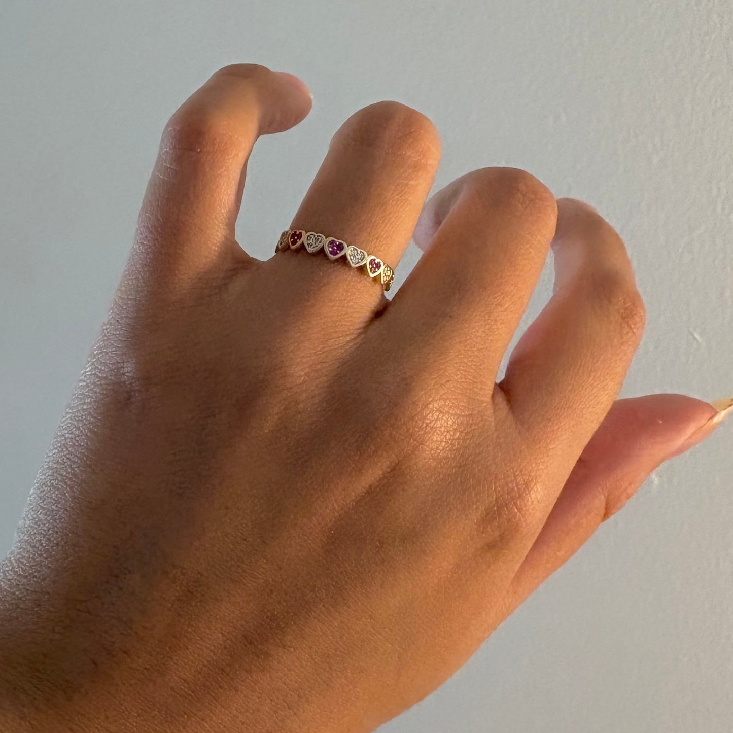 14K Gold Heart Ring with Red & Clear Cubic Zirconia