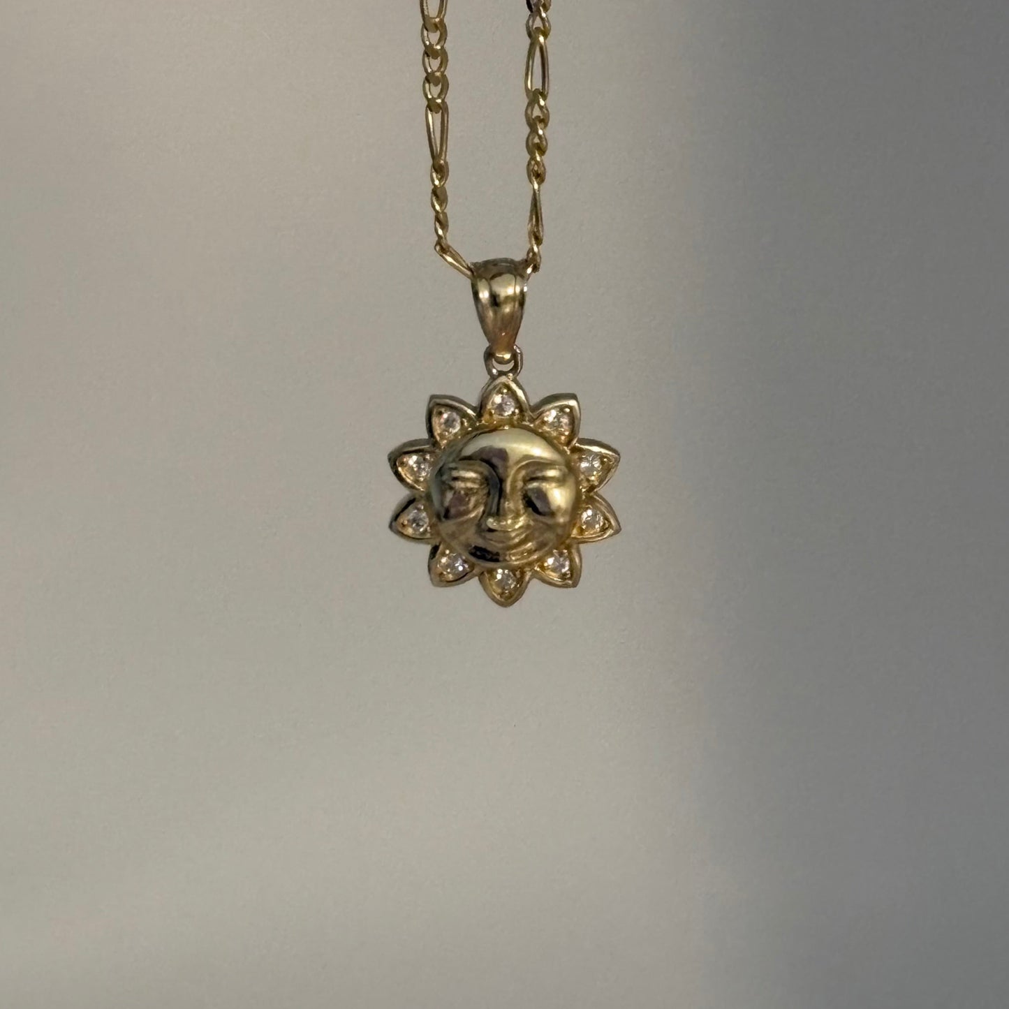 14K Gold Sun Charm with Cubic Zirconia Accents