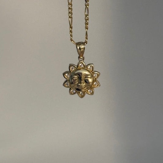 14K Gold Sun Charm with Cubic Zirconia Accents
