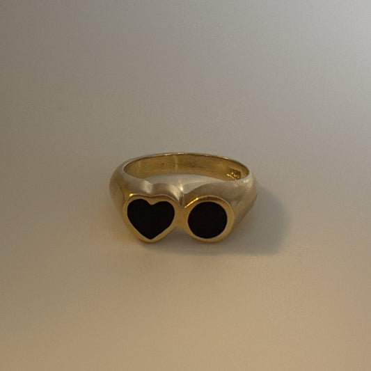 14k heart and dot onyx ring