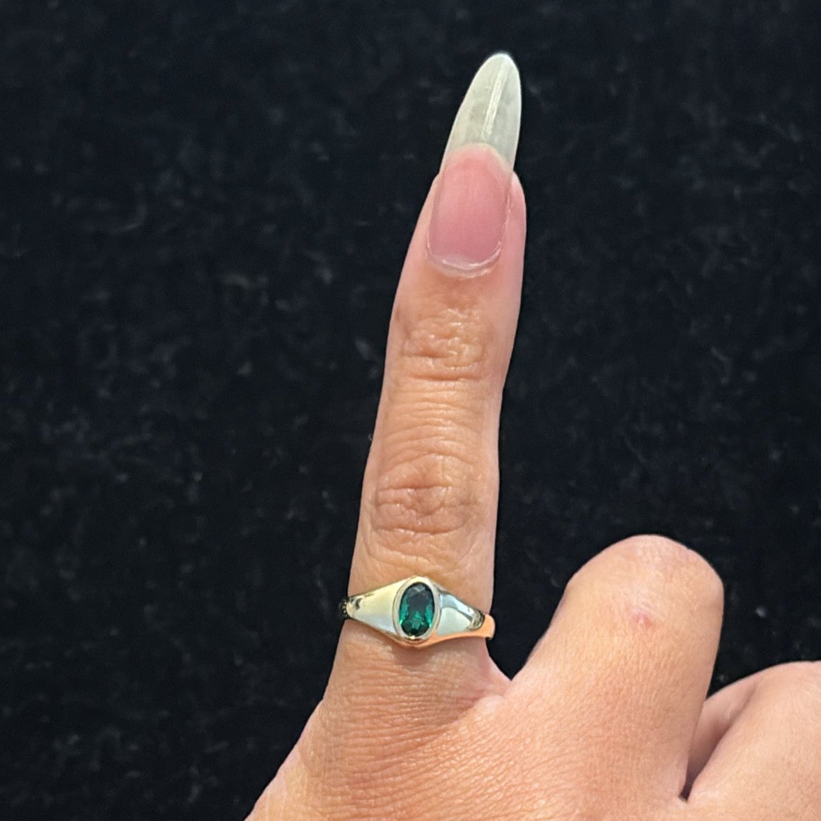 14K solid ring with green CZ