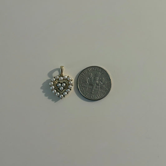 10K Yellow Gold Cultured Pearl Heart Charm