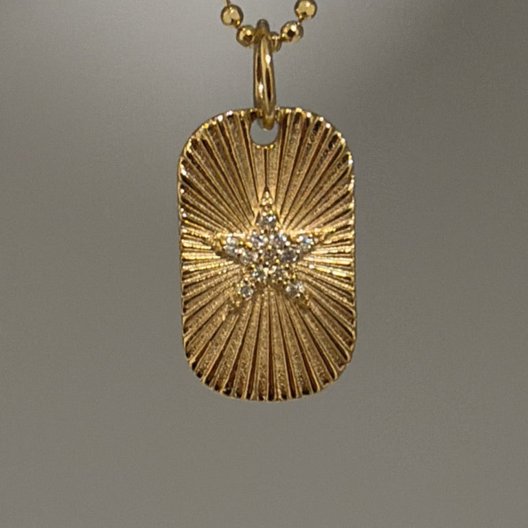 14K diamond star engine-turned pendant