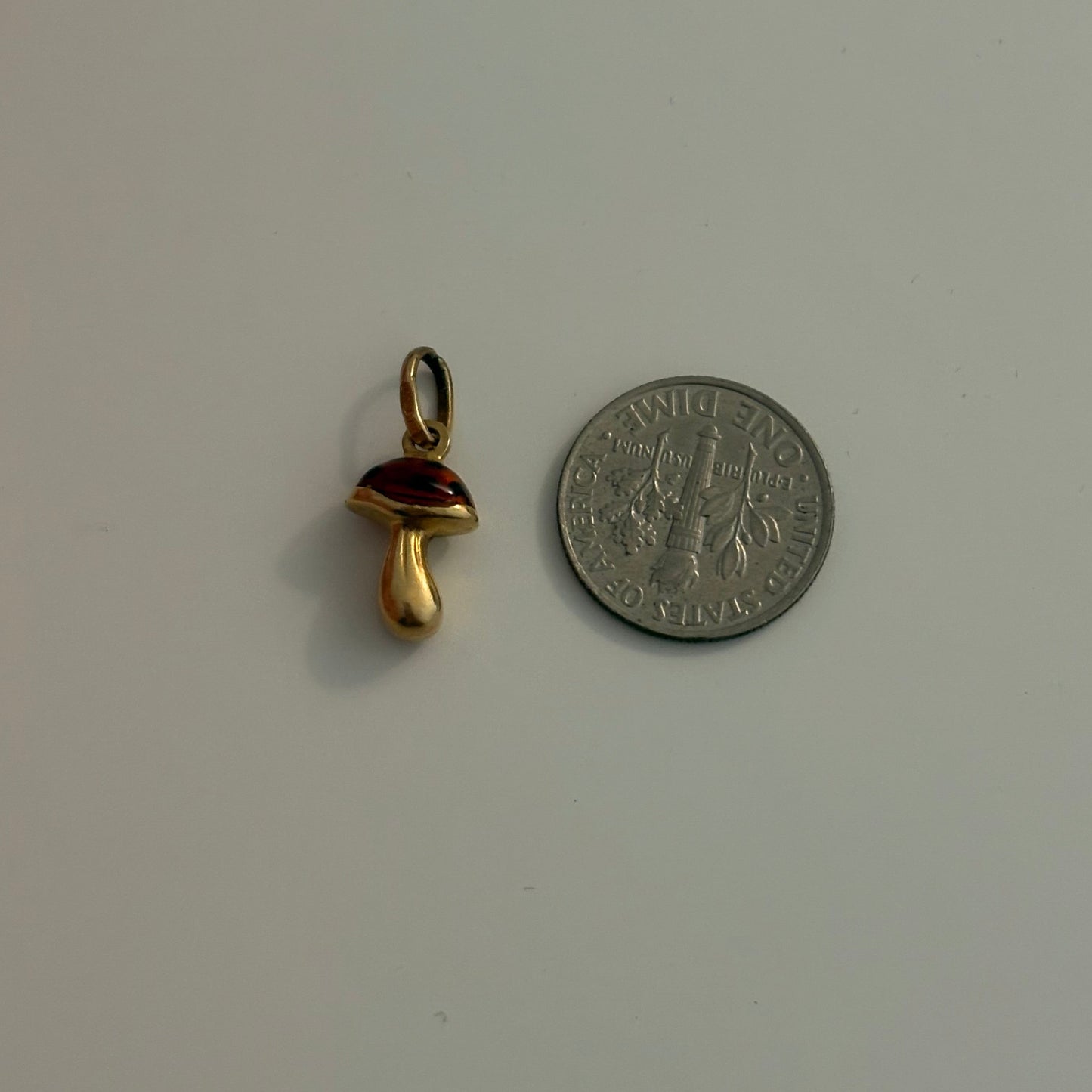 Vintage 18K Gold Mushroom Pendant with Red Enamel