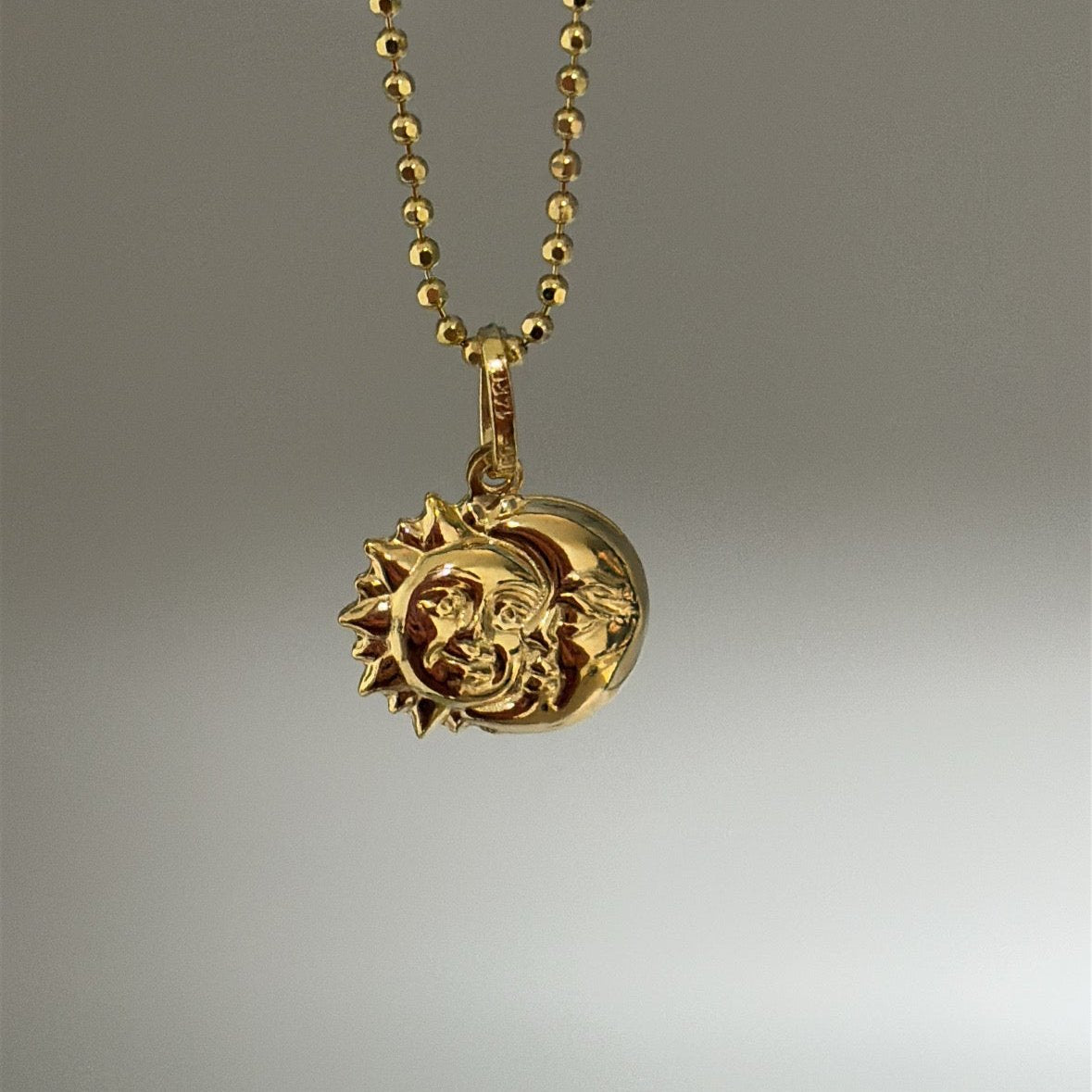 14k puffy moon and sun charm