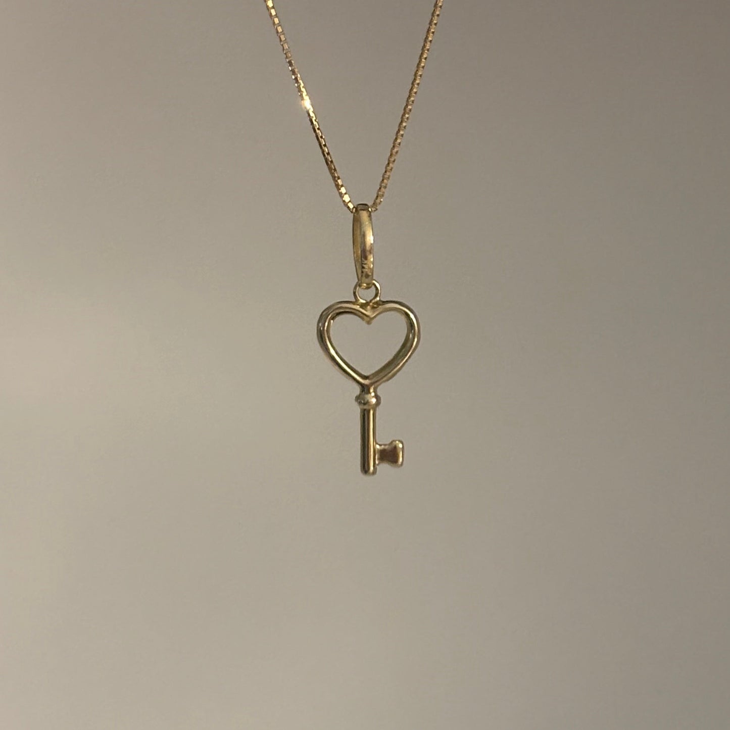 14K Solid Yellow Gold Heart Key Charm