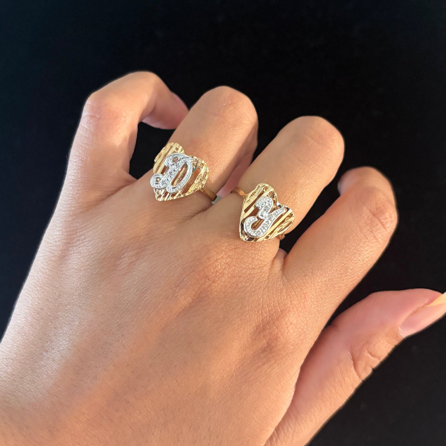 Vintage 14K Yellow Gold Diamond Heart Initial Ring – Letter D or Y