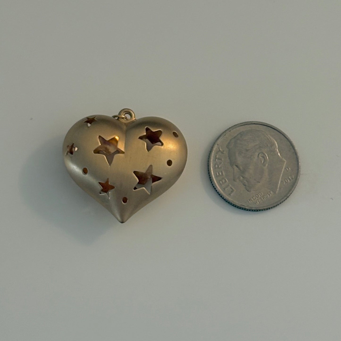 Vintage 14K Yellow Gold Puffy Heart Charm with Star Cutouts