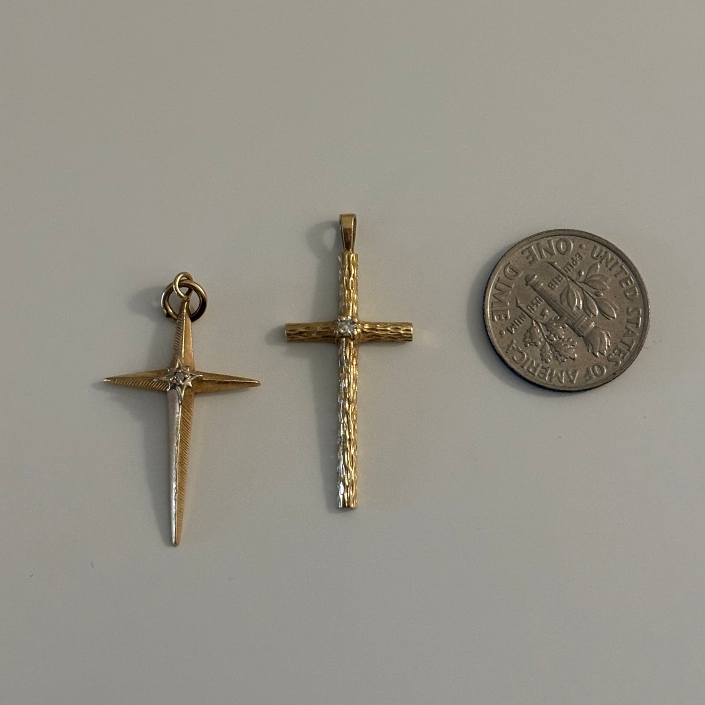 Vintage 14K Gold Diamond Cross Pendants