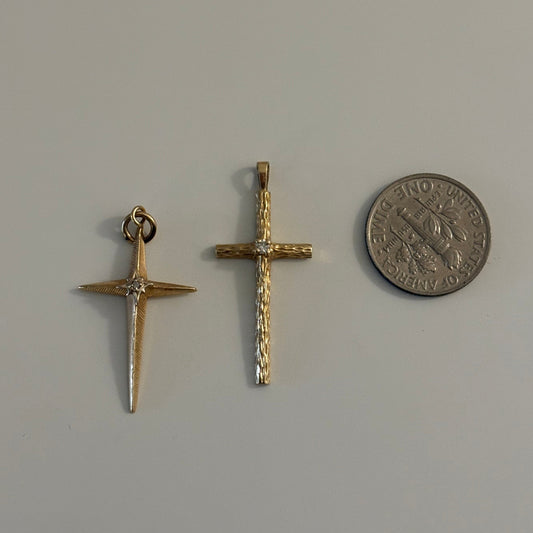 Vintage 14K Gold Diamond Cross Pendants