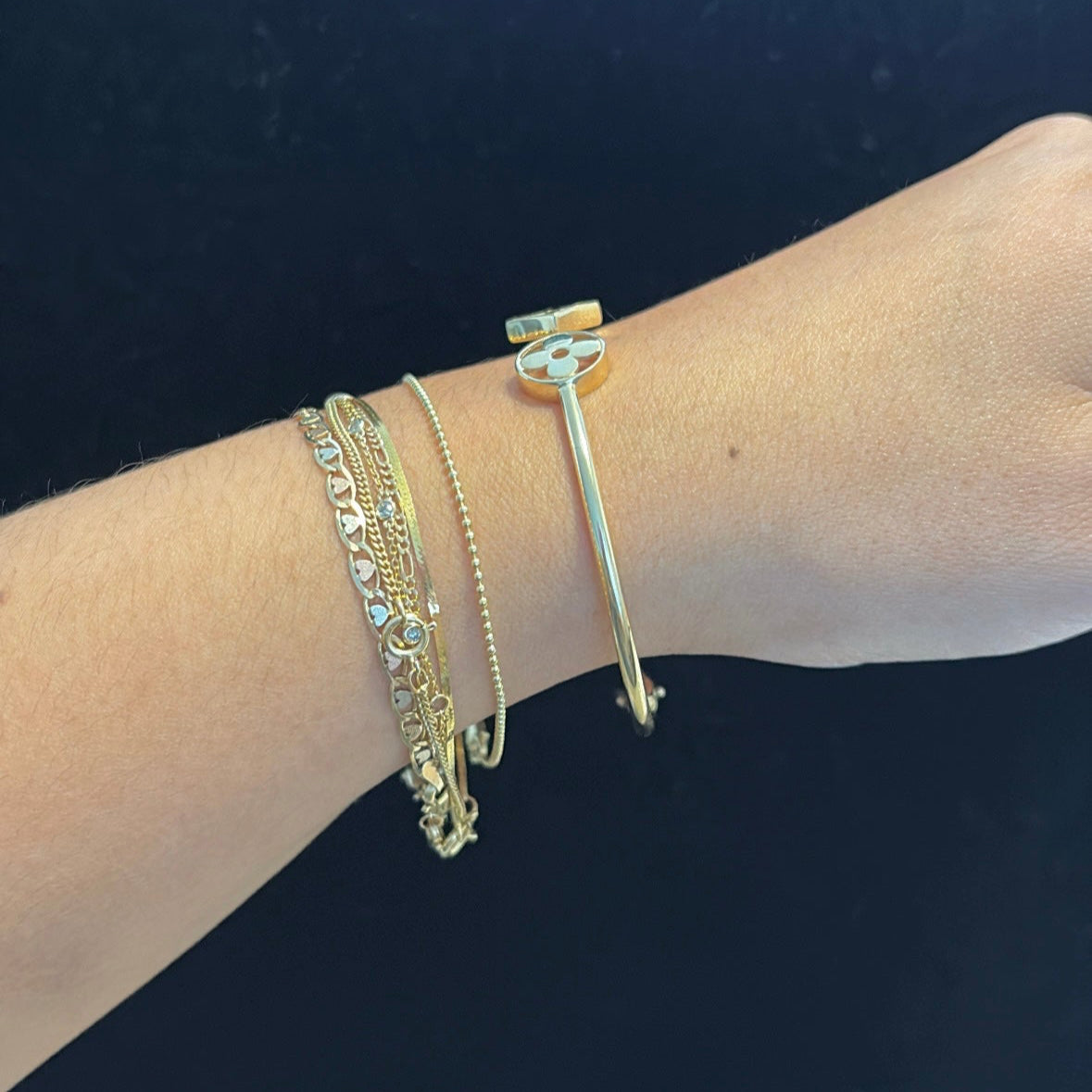 14k Hinged Cuff Bangle with Monogram Floral Motifs