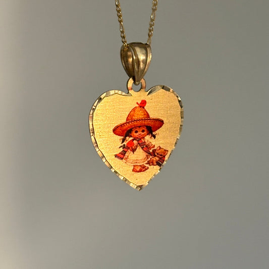 14K Gold Corazón con Poblanita Charm Pendant